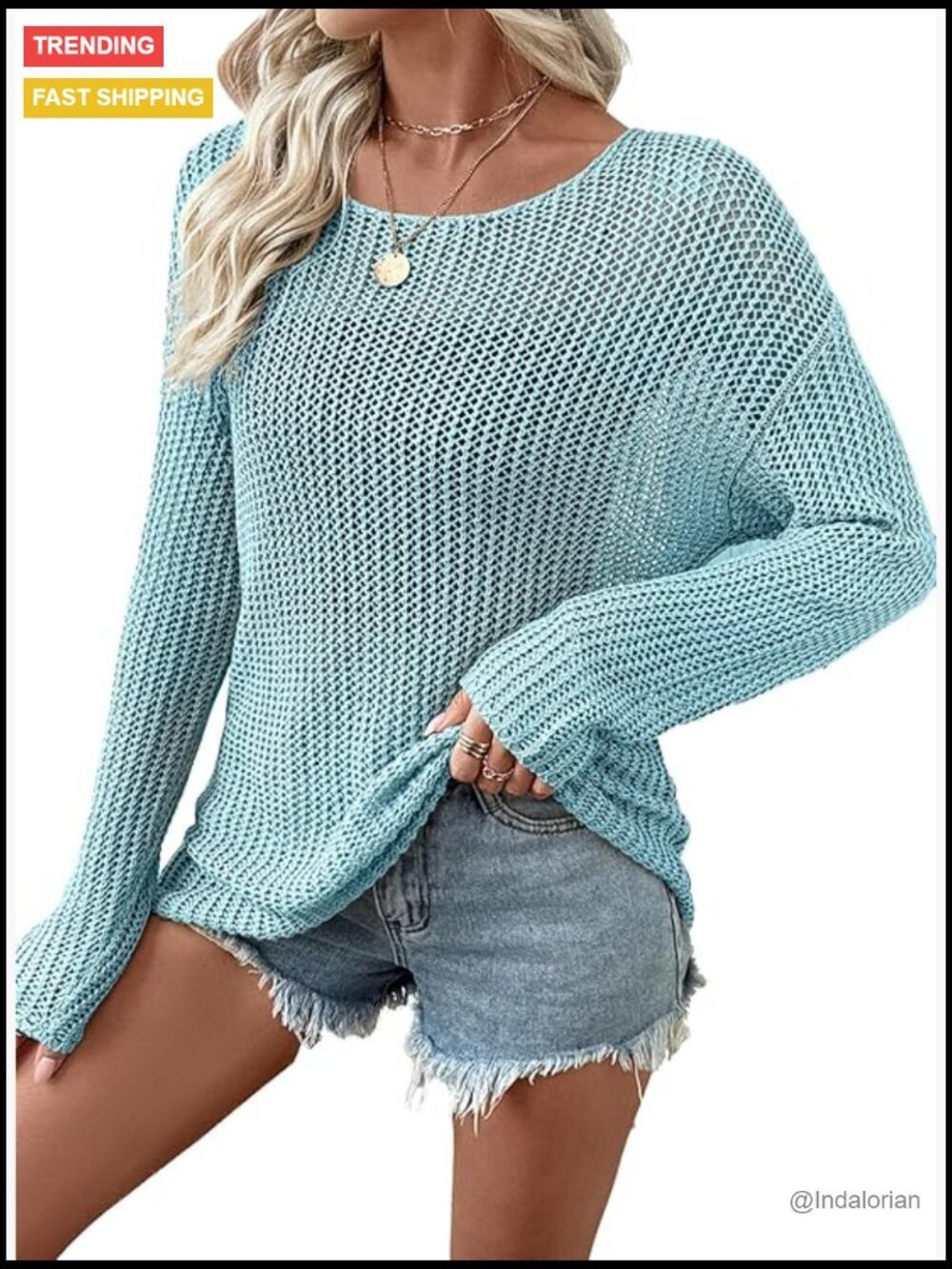 Crochet Hollow Out Pullover Sweater Lightweight Beach Cover Up Long Sleeve
